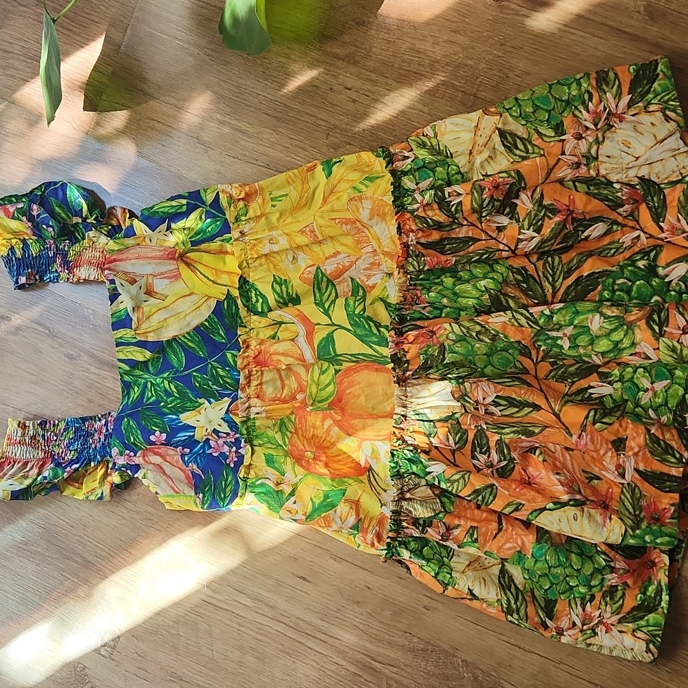 Farm Rio Tropical Floral Ruffle Dress Size S